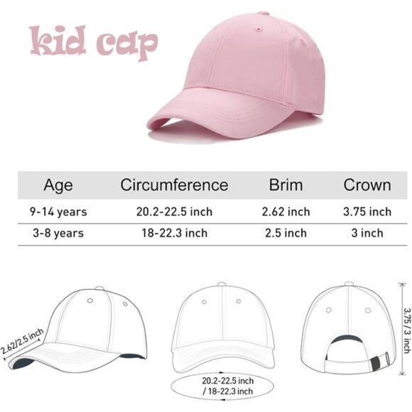 Kids Baseball Cap Adjustable Toddler Boys Girls Cotton Golf Sun Hat Plain Hat - Picture 2 of 7